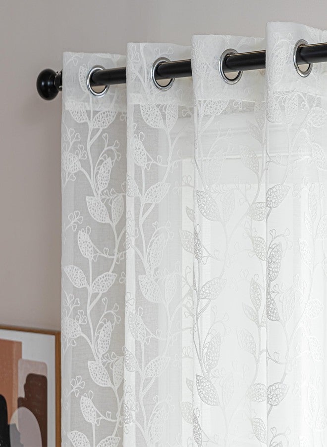 SLEEP ZONE Sheer Curtains for Living Room and Bedroom, Embroidered Sheer Curtains White Sheer Curtain 52 × 95 inches Long of 2 Panels, Off-White Vine - Image 1